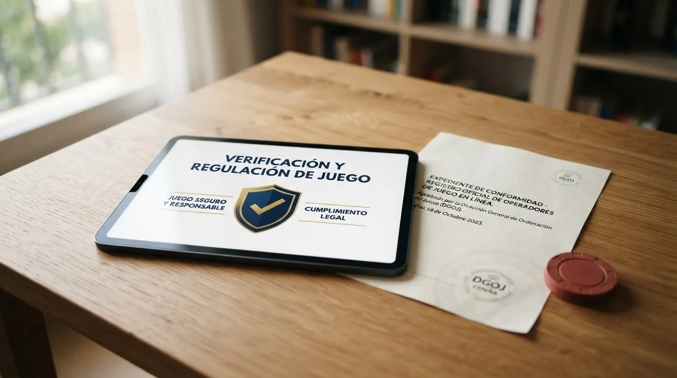 Pantalla con el logotipo oficial de la Dirección General de Ordenación del Juego y el dominio .es junto a documentación regulatoria española sobre juego online