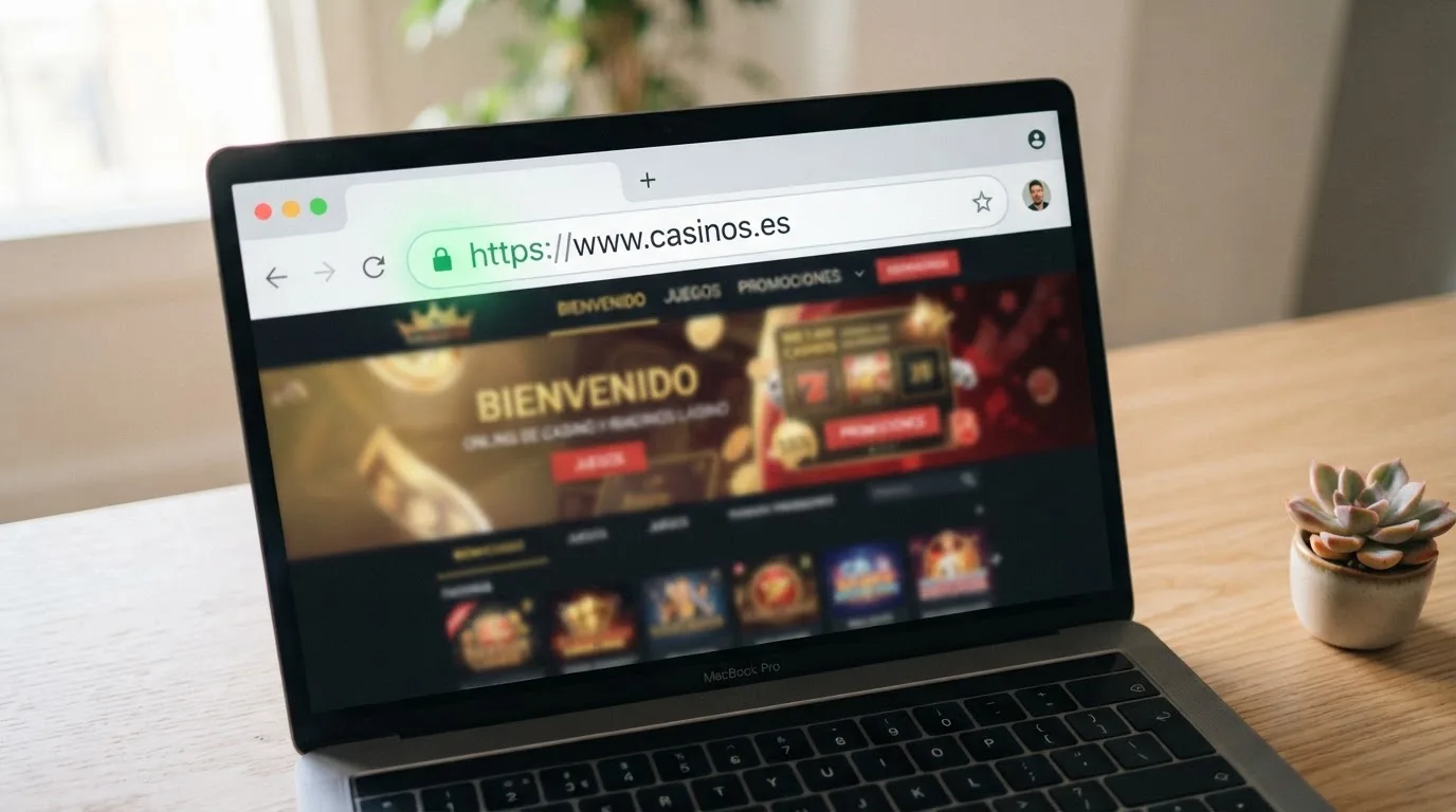 Primer plano del dominio .es en la barra del navegador junto a un candado de seguridad verde