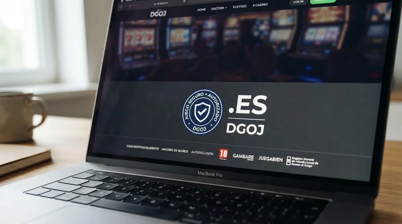 Detalle del sello de licencia de la Dirección General de Ordenación del Juego visible en el pie de página de un casino online con dominio .es