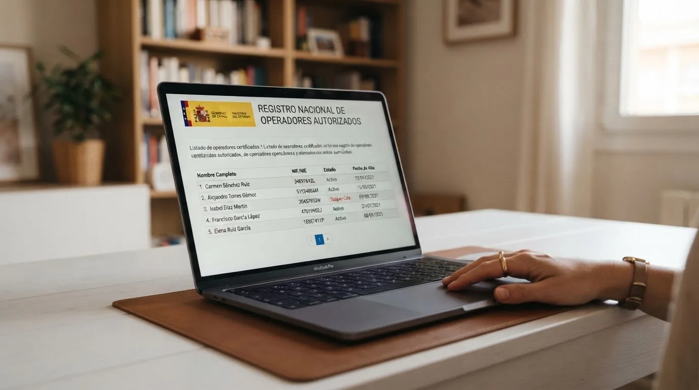 La sede electrónica de la DGOJ abierta en la pantalla de un ordenador, con el listado de operadores con licencia y el sello oficial de la Dirección General de Ordenación del Juego