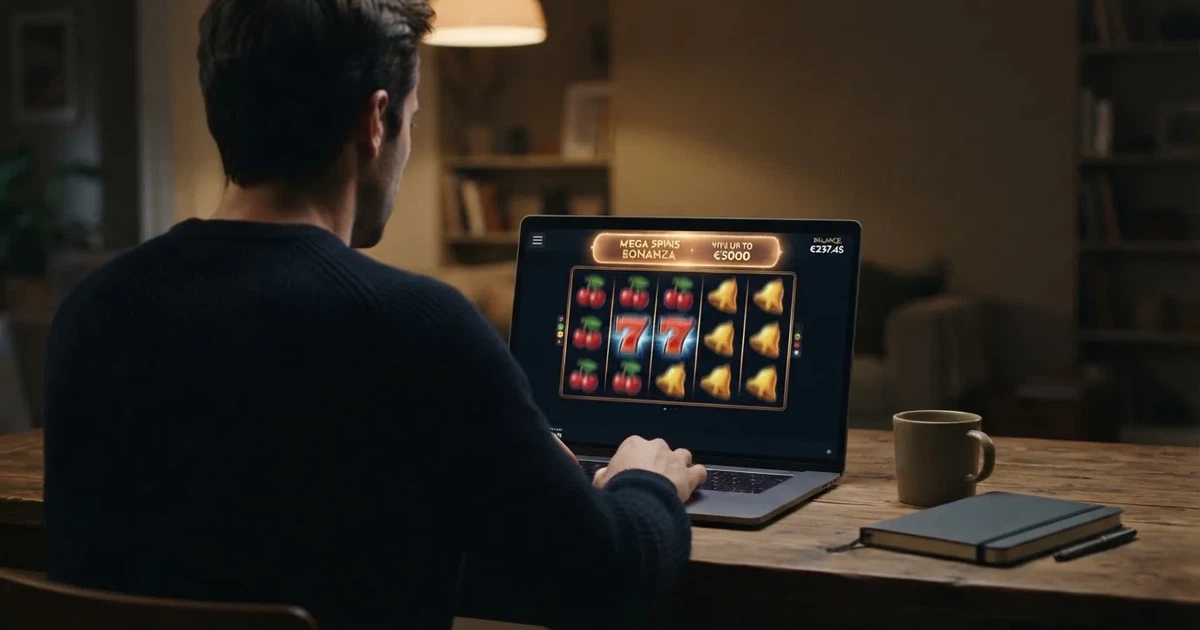 Interfaz de un casino online con licencia española mostrando una promoción destacada de giros gratis sin depósito junto al saldo de bienvenida