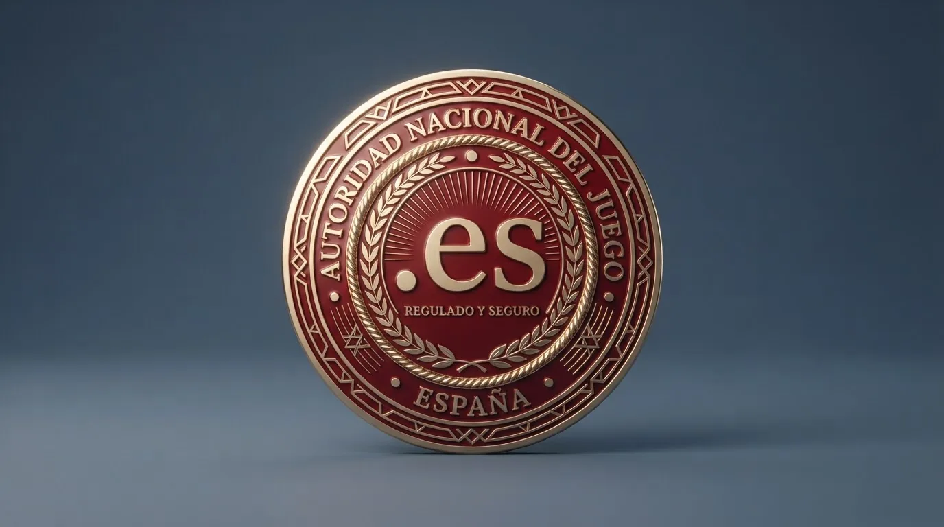 Primer plano del sello de la Dirección General de Ordenación del Juego junto al dominio .es en el pie de página de un operador autorizado